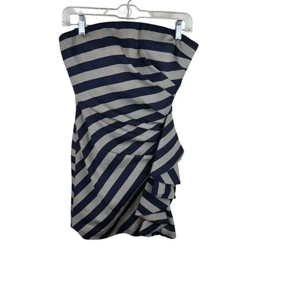 BCBG Maz Azria Reya Striped Strapless Mini Dress Size Small Navy Tan - Picture 1 of 6